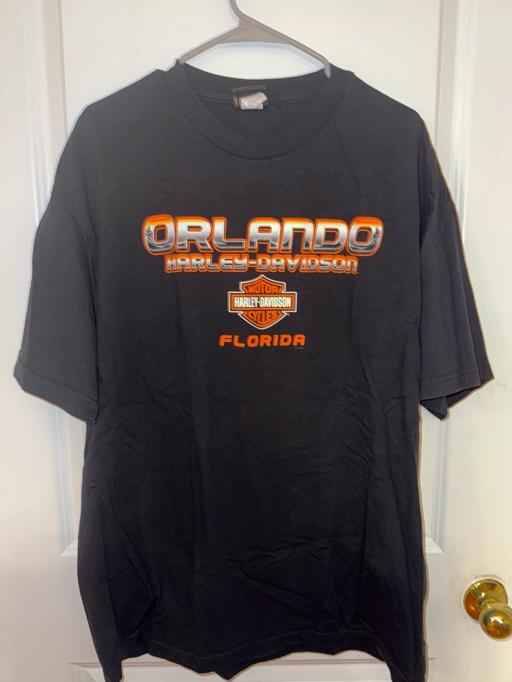 Harley-Davidson Black Orlando Florida Logo Tee with Orange Accents Size XL